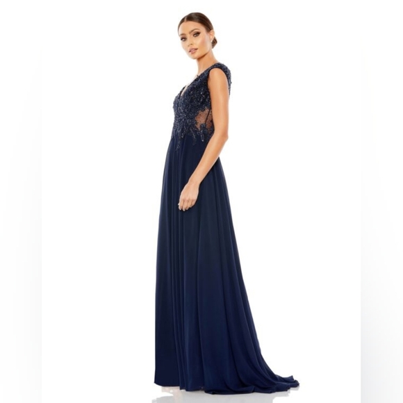 Blue Sleeveless V-Neck Gown for Prom - Navy - Picture 5 of 5